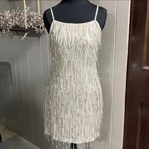 Trixxi Cream Sequin Strapless Dress